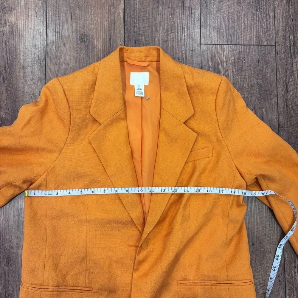 H&M Vibrant Orange Solid Pant Suit Set Jacket & Pants Women’s Size 2 Small